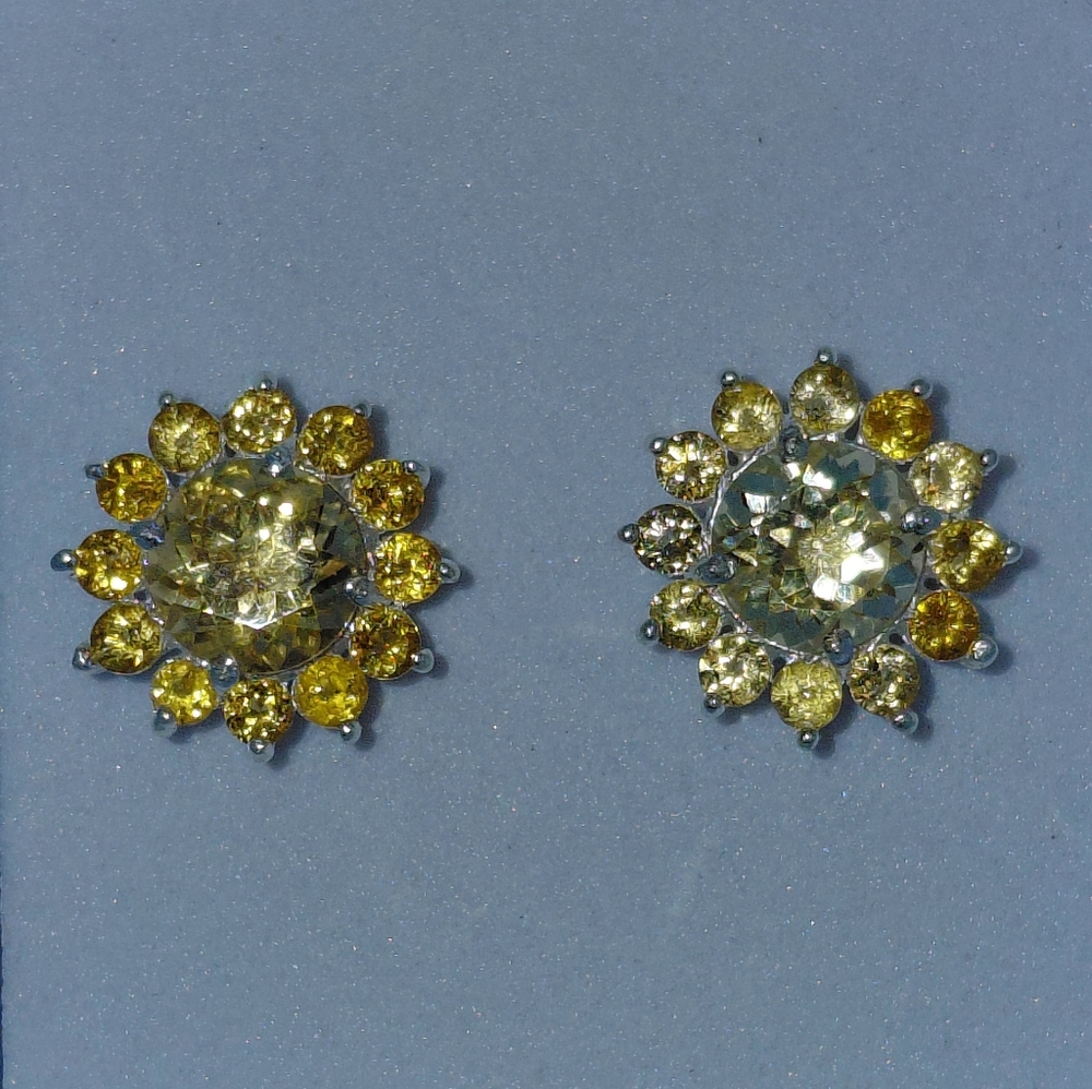 Citrine Flower Silver Stud Earrings - Picture 2 of 10